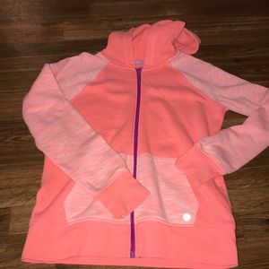 coral/pink jacket